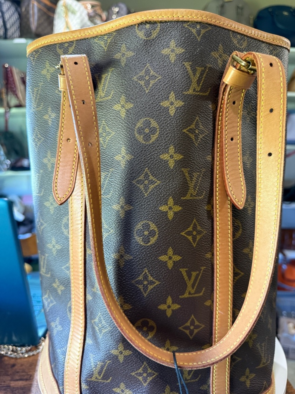 Louis Vuitton Monogram Drawstring Bucket Bag in Brown and Tan
